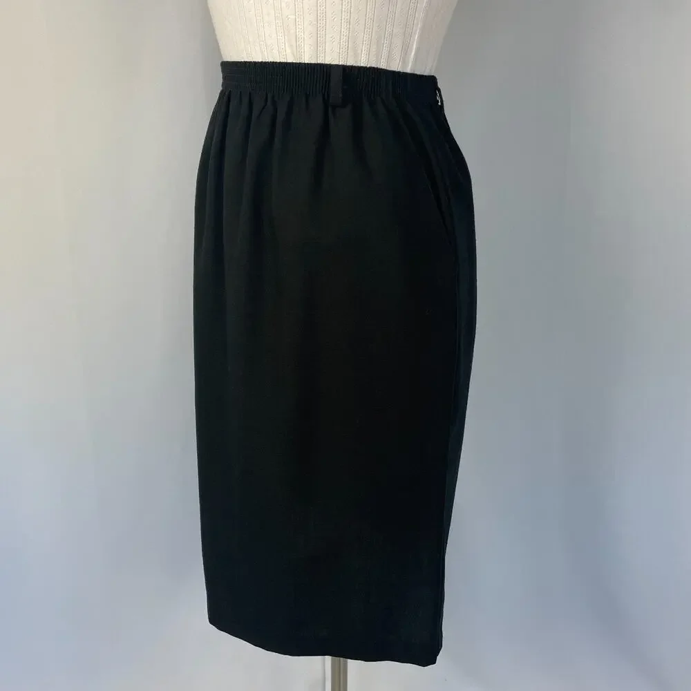 Vintage Midi Skirt Size 14 Black Solid Minimal Career Office Dark Academia 90s
